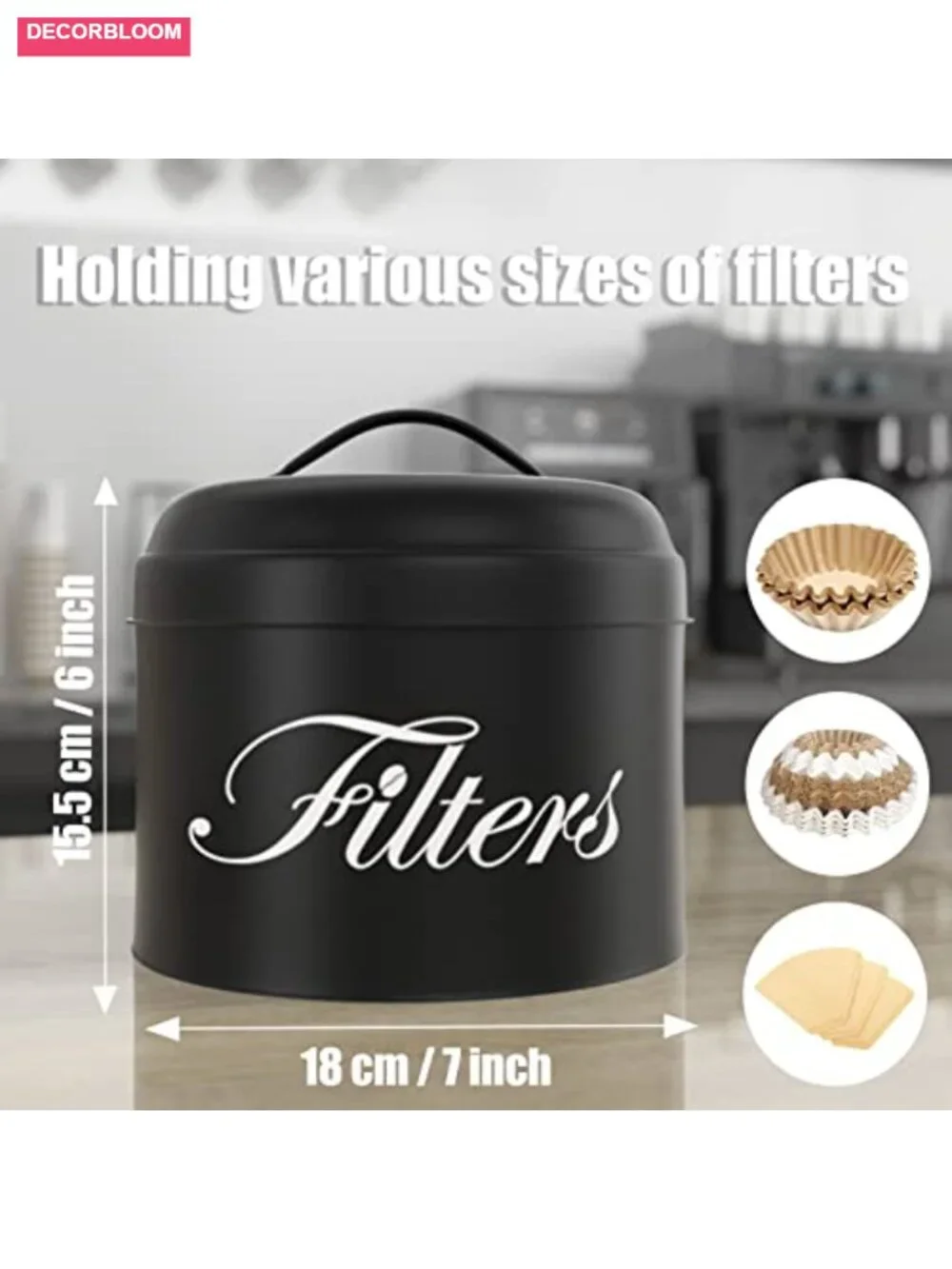 Coffee Filter Holder with Lid, Metal Basket Storage for Counter Bar